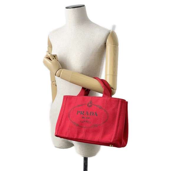 Prada Tote Handbag Canapa Canvas Red - Picture 4 of 12